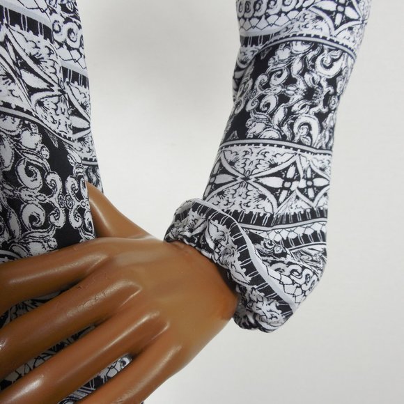 WHITE HOUSE BLACK MARKKET Top M Casual Print Tunic Shirt Drawstring Tie Blouse - Picture 6 of 12